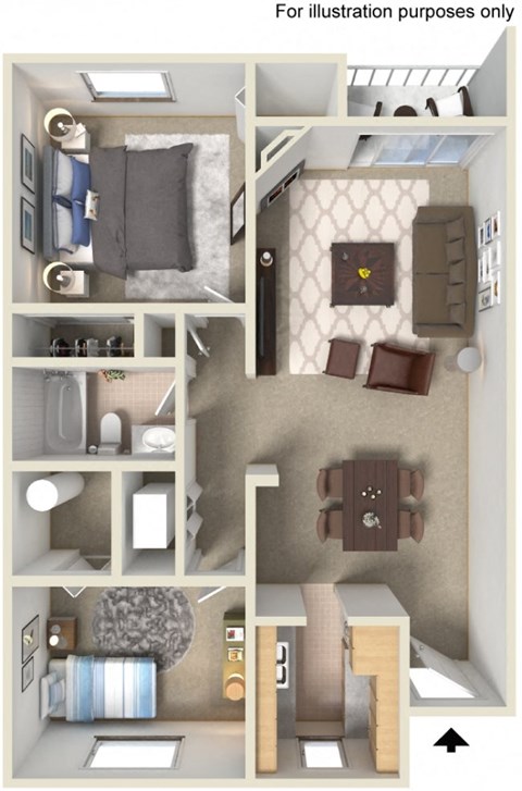 The Goose Aloha, Oregon 2 Bedroom 1 Bath B 3D Floor Plan